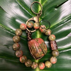UNIKITE wire wrapped crystal keychain pendant chunky bracelet & ring set